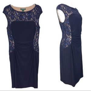 Ralph Lauren Navy sheath cocktail dress lace . 10